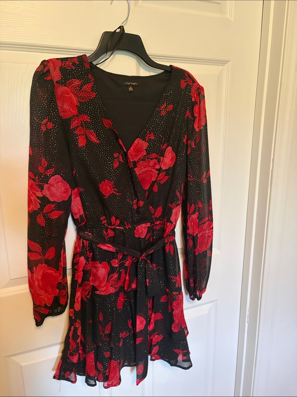 City Triangles Black Dress with Red Floral Print